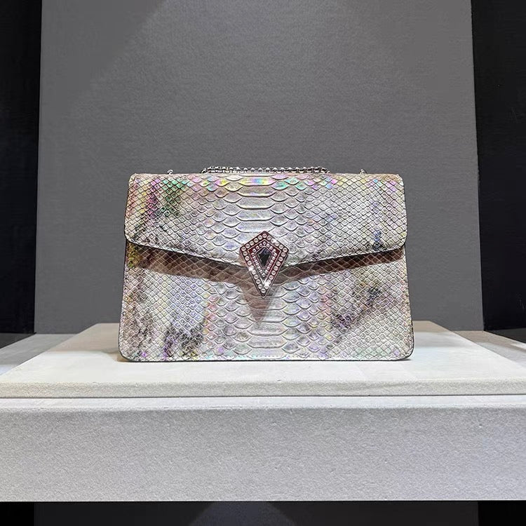 Borsa a tracolla con stampa serpente colorata