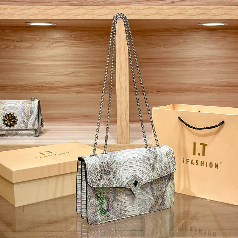 Borsa a tracolla con stampa serpente colorata
