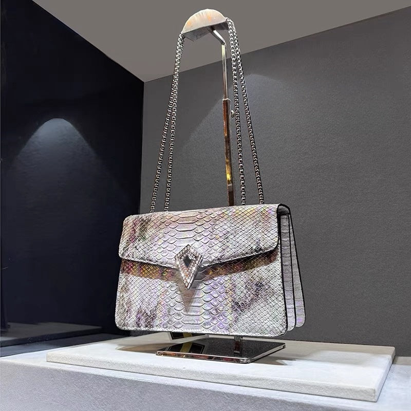 Borsa a tracolla con stampa serpente colorata